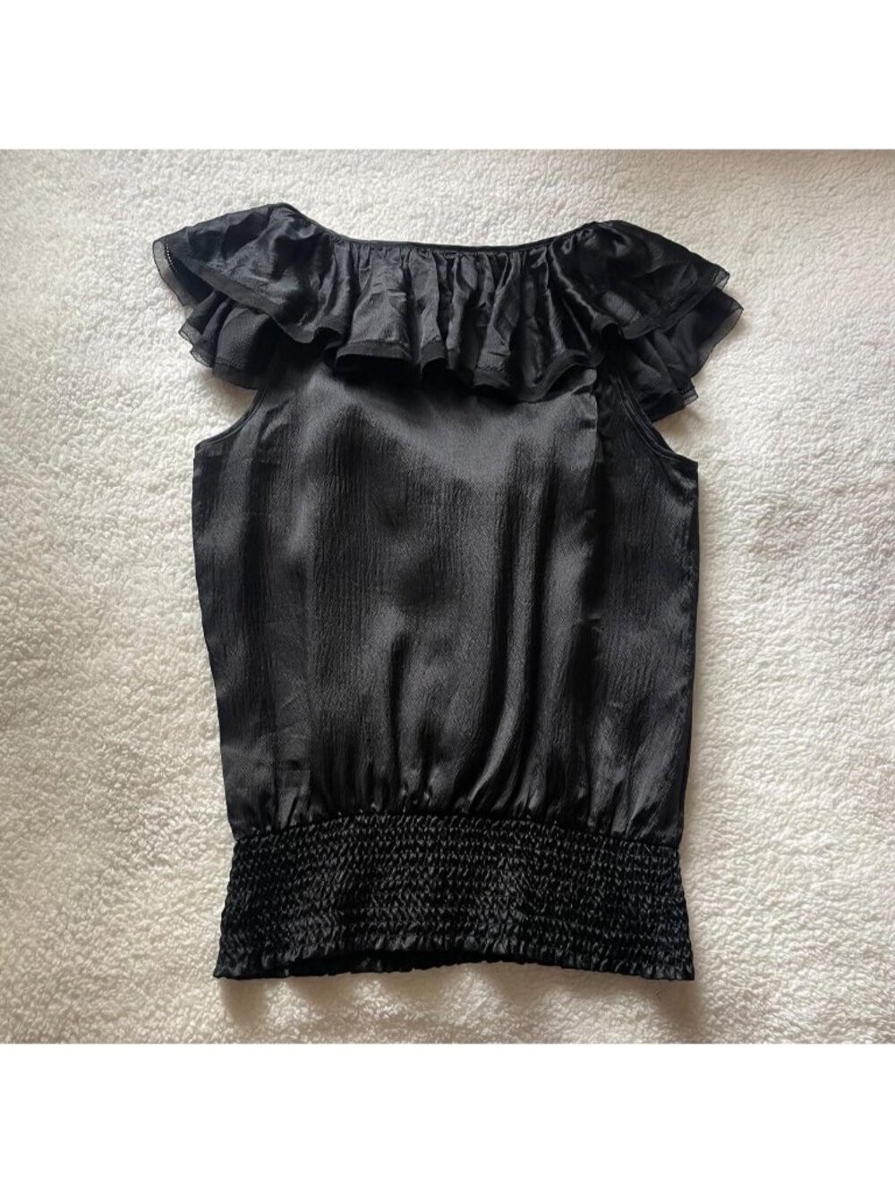 2000s Bebe black ruffled satin blouse - Picture 8 of 8
